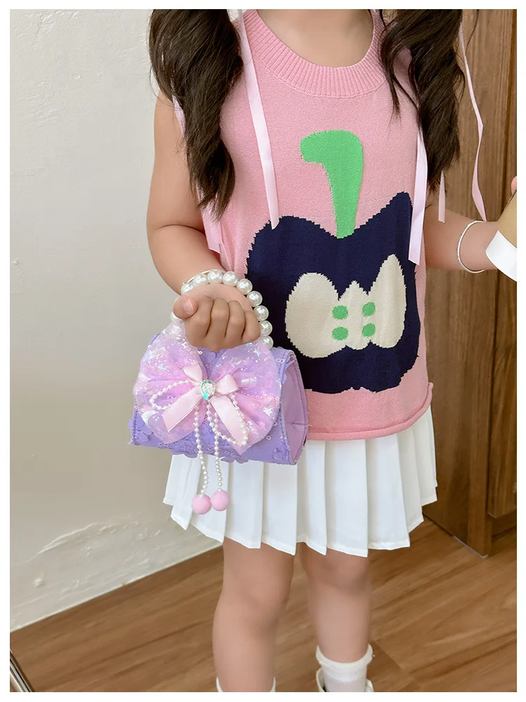 كارتون دمية الأطفال مقبض اللؤلؤ حقائب الكتف لطيف القوس الأميرة بنات الترتر حقائب اليد الصغيرة محفظة نسائية للعملات المعدنية حقيبة كروسبودي الحلو