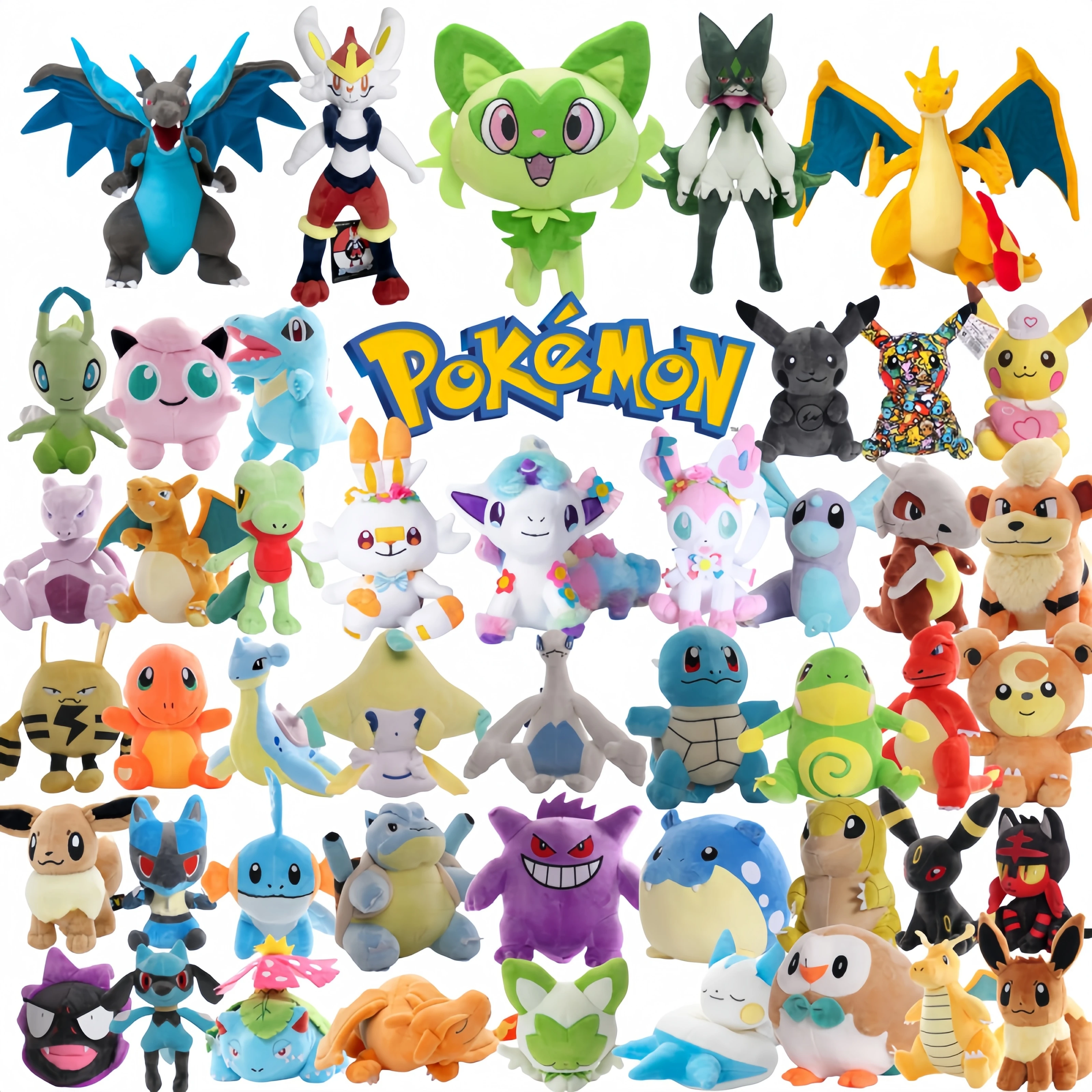 Pokemon Plush Elekid Pikachu Charizard Peluche Sprigatito Meowscarada Jirachi Celebi Stuffed Doll Sylveon  Toys Hobbies Kid Gif