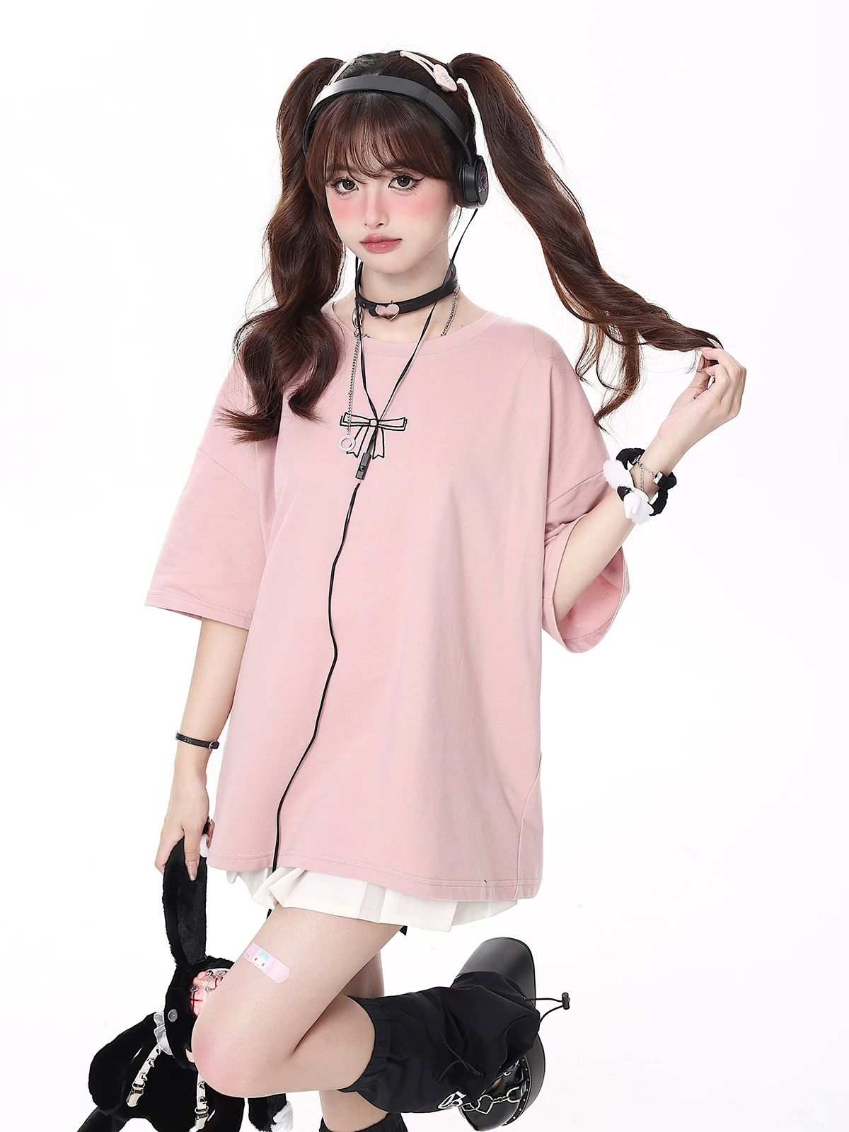 Japan Style Sweet Woman Bow Bandage  Oversized T Shirt Original 2023 Summer New Loose Cute Cool Black Midi T-shirts for Student