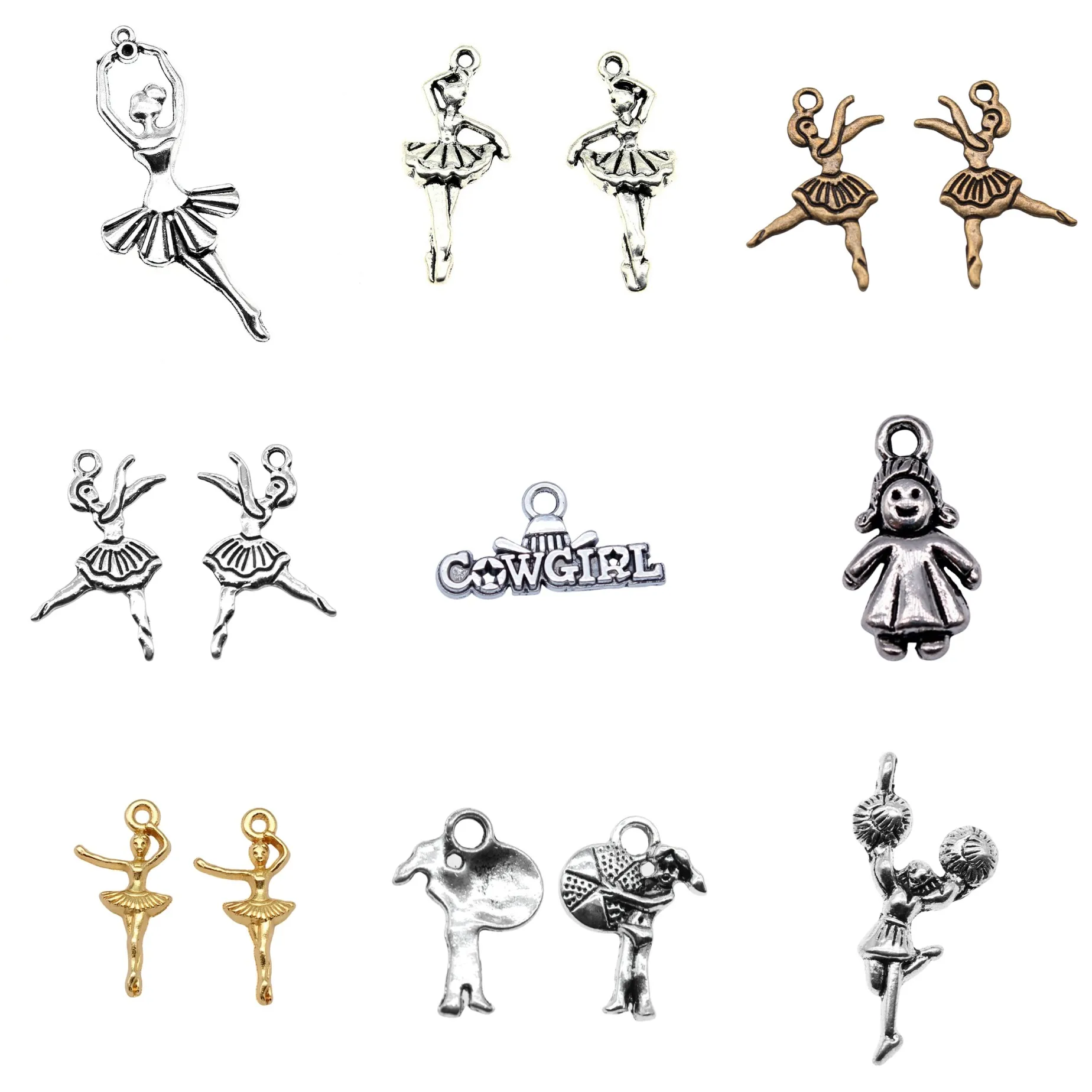 Antique Silver Color Dancing Boy And Girl Figure Charms Pendant For Earring Bracelet Necklace Making Craft Findings