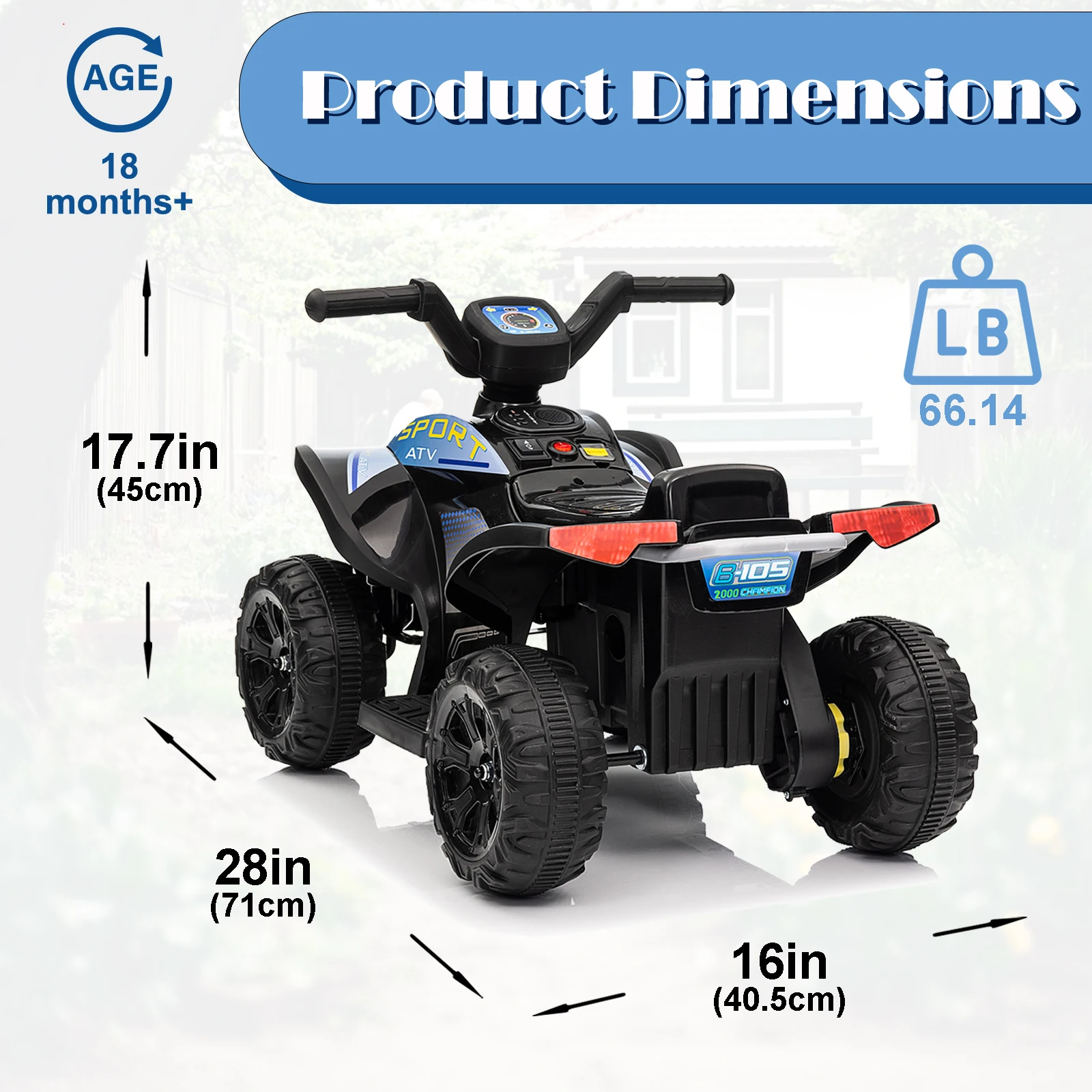 6V ATV Quad สําหรับเด็ก, ของเล่นนั่งไฟฟ้าสําหรับเด็กวัยหัดเดินพร้อม MP3, ไฟ LED, ระบบกันสะเทือนแบบสปริง, สตาร์ทด้วยปุ่มเดียว, ตัวเร่งความเร็วเท้า