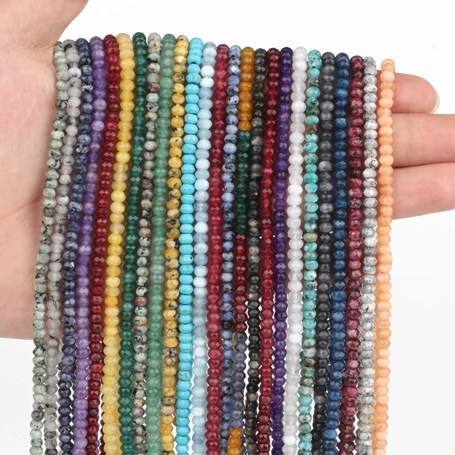 Natural Rondelle Faceted Stone Beads Ruby Jade Chalcedony Jaspers  turquoise Waist Beads For Jewelry Making Bracelet Accessories