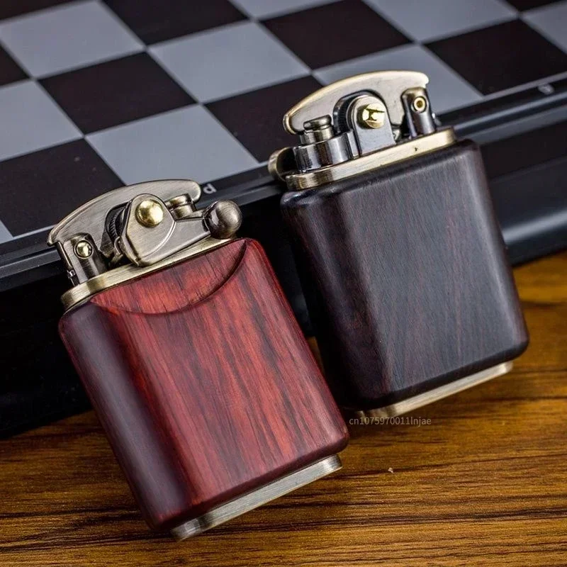 2025 Rosewood Wooden Zorro Rocker Kerosene Lighter Retro Copper Old Nine Doors Creative Mahogany Cigarette Lighter Men's Gift