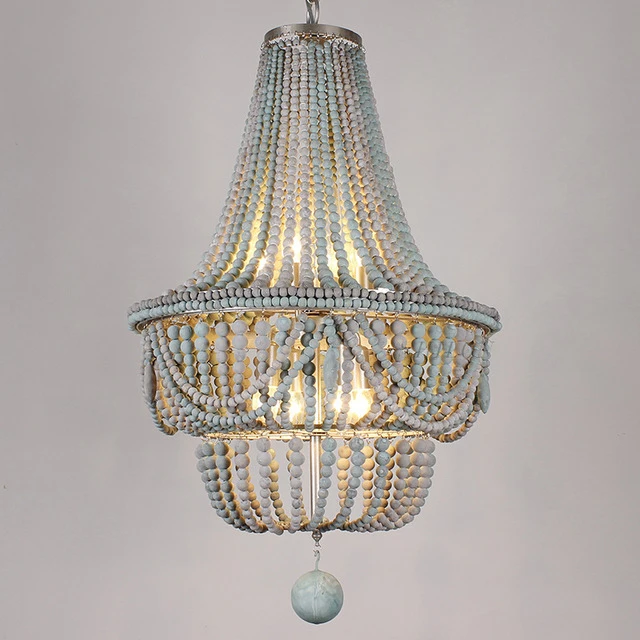 Wooden Retro Bohemian Chandelier Princess Children's Room Restaurant Decoration Lamps French Romantic Warm Wood Bead Lamp