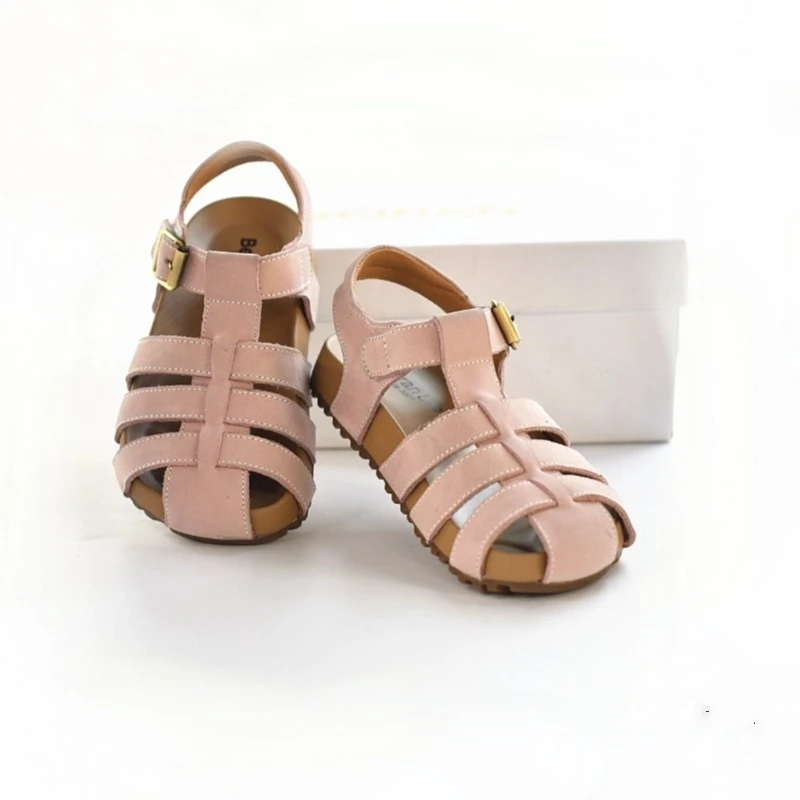 Cowhide Boys Sandals Summer Genuine Leather Baby Girls Gladiator Sandals Comfortable Insole Kids Shoes Children's Beach Shoes