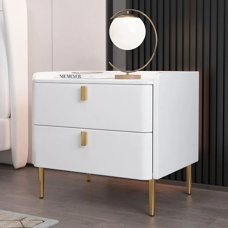 

Nordic Simple Modern Rock Plate Italian Bedside Table Bedroom Furniture Home Gold Handle Bedside Cabinet Nightstands Solid Wood