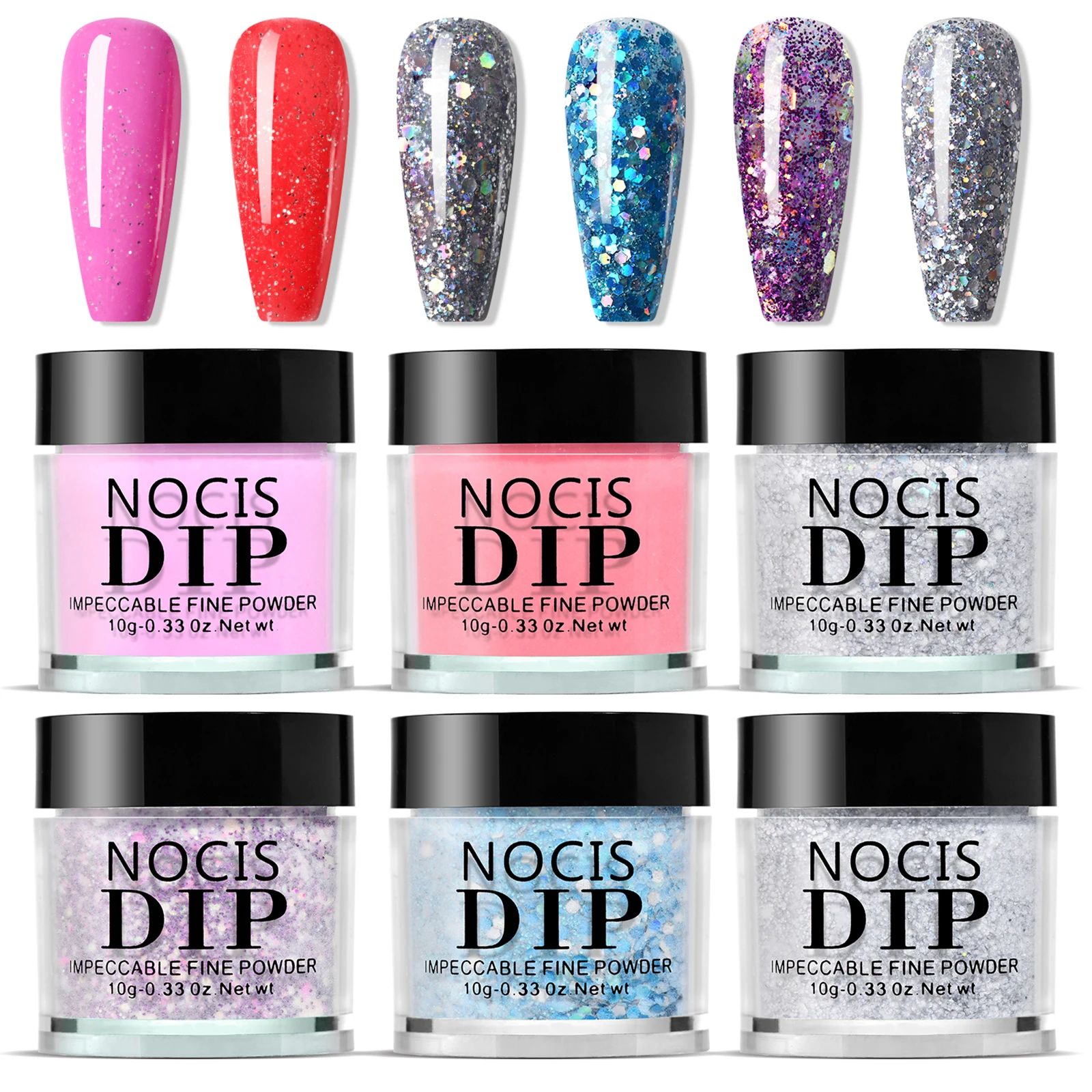 NOCIS 6-kleuren nageldompelpoederset Nail Art Dip Powder Kit Sneldrogend Geen UV / LED-nagellamp nodig