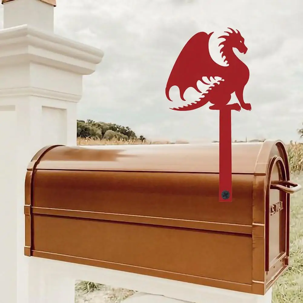 Metal Mailbox Flag Replacement Decorative Dragon Mailbox Stake Sign Winged Dragon Shape Ornament for Outdoor Mail Box Decoration