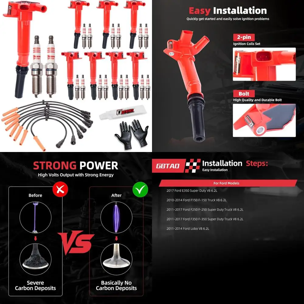 

Set of 8 Ignition Coil Pack and Spark Plug Wires for 6.2L V8 2010-2017 Ford F250 F150 F350 E350 Super Duty Lobo Replaces UF631 U