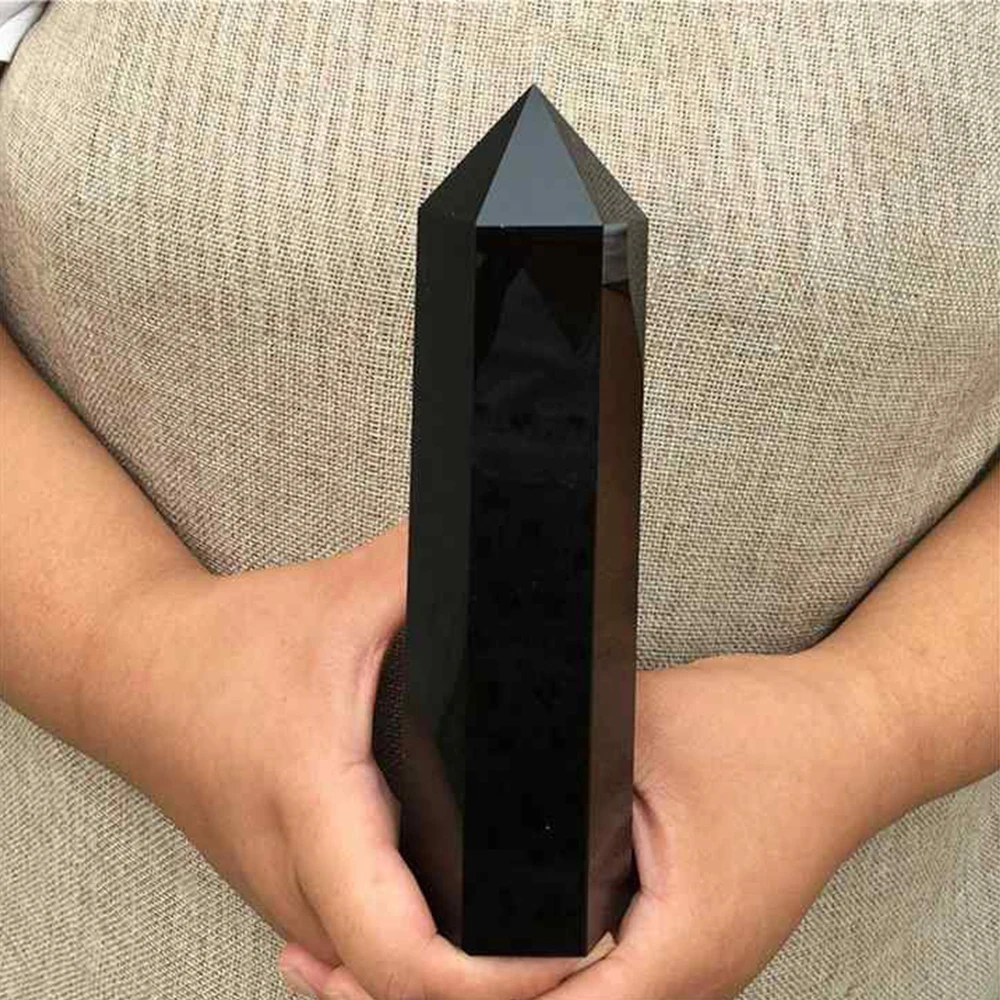 1PCS Natural Obsidian Hexagonal Prism Black Meditation Hexagonal Spiritual Healing Obelisk Wand Potion Furniture Desktop Gift