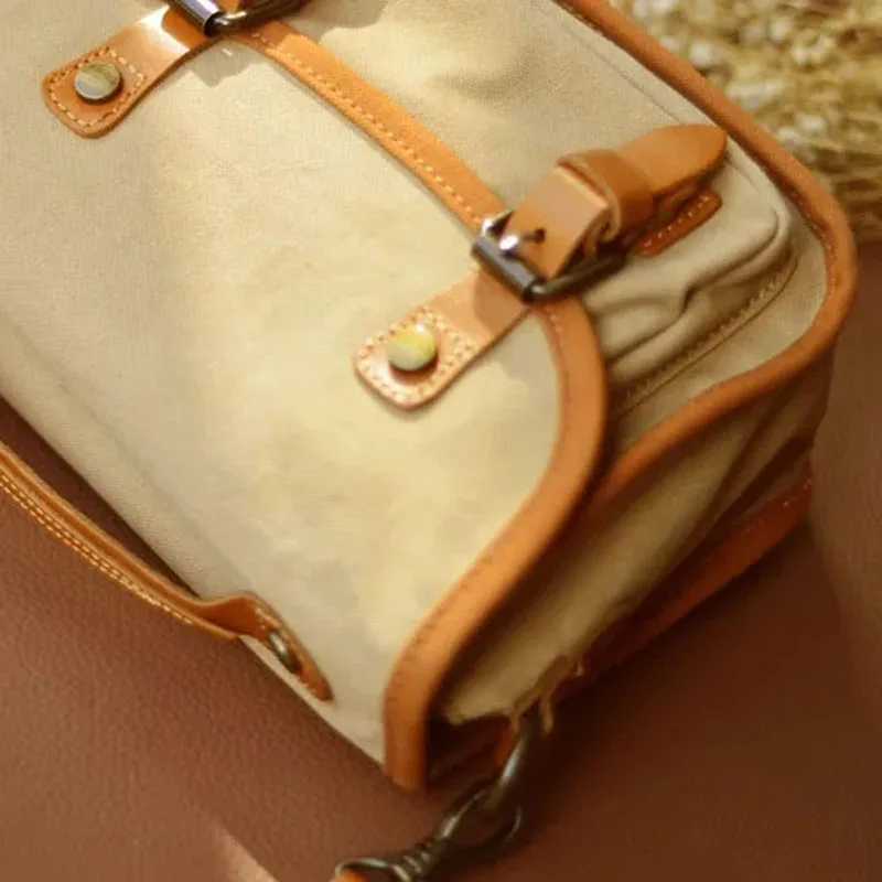 

AETOO Japanese Korean new daily commuter handbag postwoman retro crossbody bag Simple canvas with leather men's bag