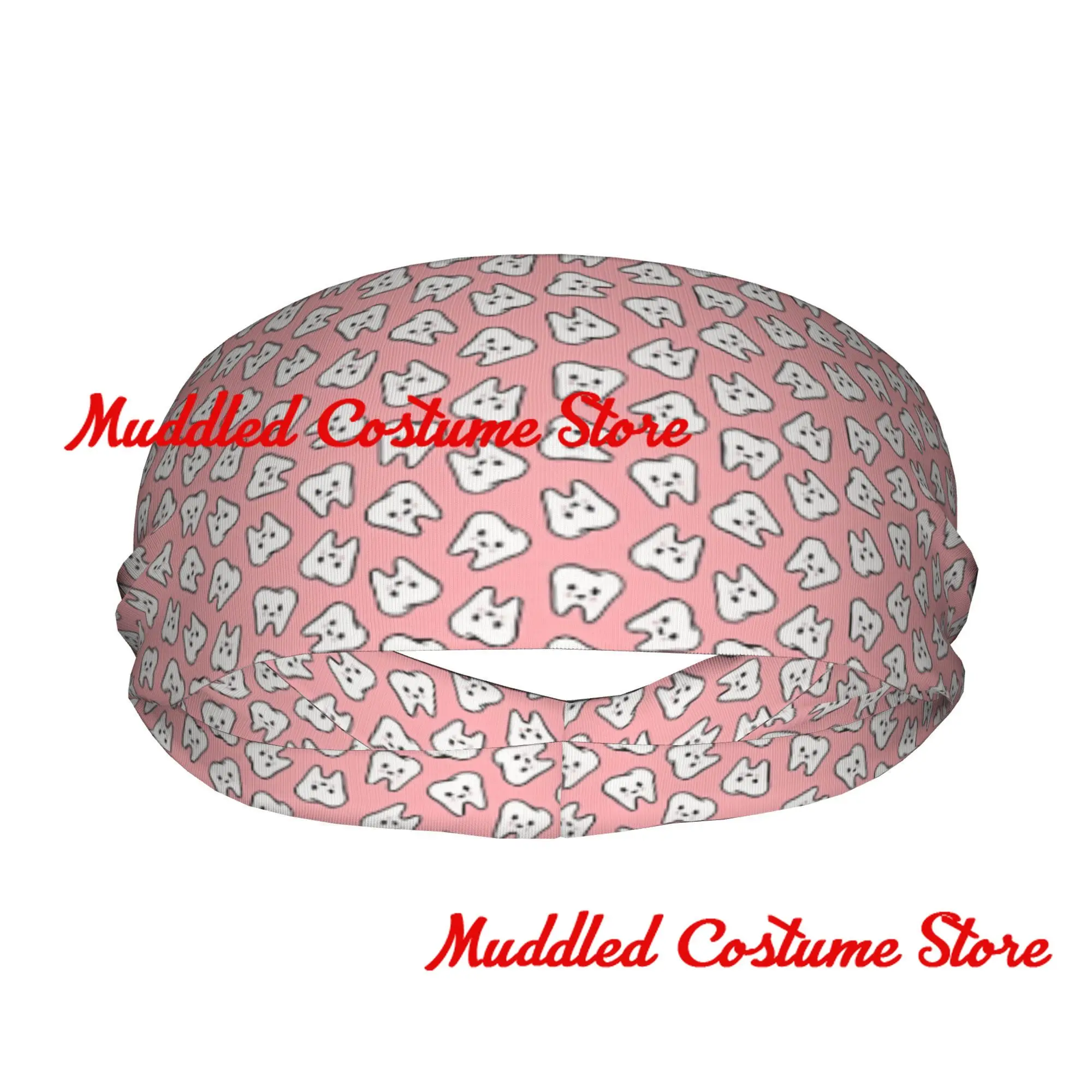 

Розовая спортивная повязка на голову Happy Teeth для стоматологии с мультяшным зубом, эластичная повязка на голову для йоги и фитнеса, эластичная повязка на голову