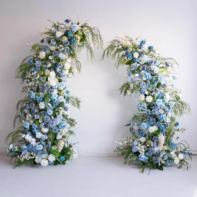 Blue forest simulation flower horn arch floral arrangement, wedding background outdoor travel photography prop arrangement