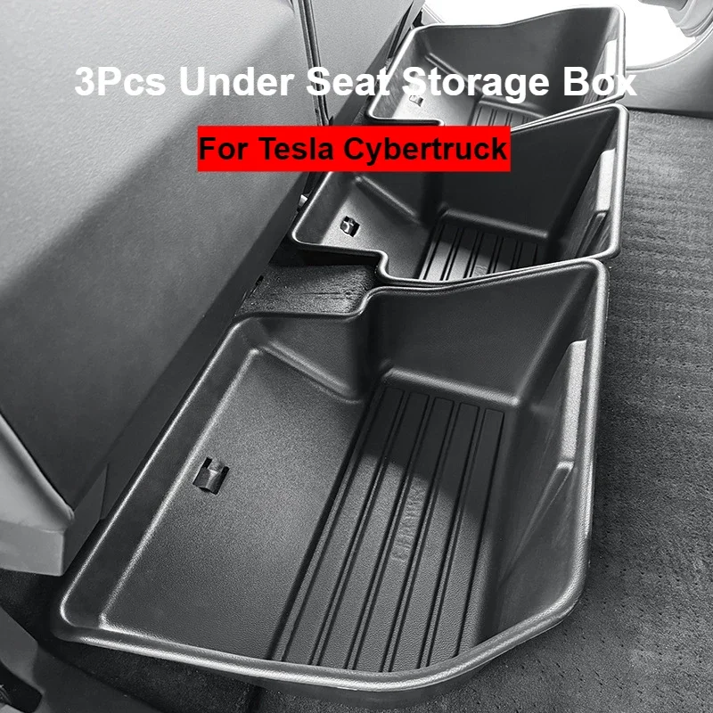 

3 шт. ящик для хранения под сиденьем для Tesla Cybertruck 2025 аксессуары для салона автомобиля водонепроницаемый нижний ящик на заднее сиденье органайзер