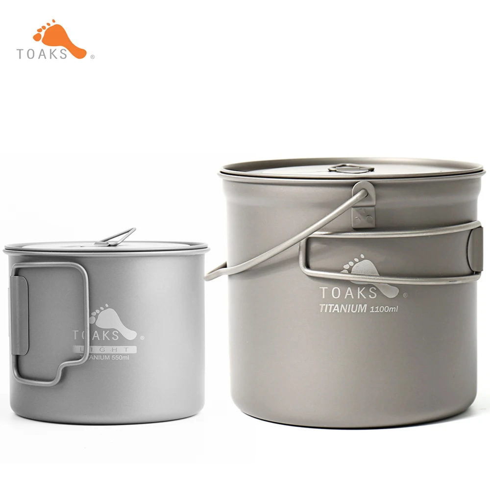 

TOAKS Titanium 1100ml Pot Combo Set 1100ml with Bail Handle and 550ml Cup Ultralight Version Titanium Cookware