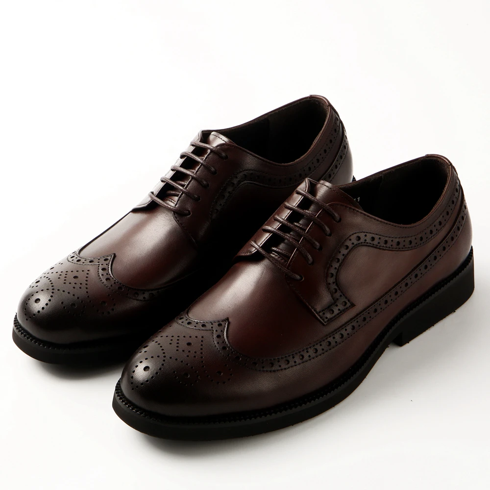 

2025 Popular Vintage Italy High Quality Genuine Leather Brogue Style Derby Dress Business Party Daily Life Dress Shoes for Men