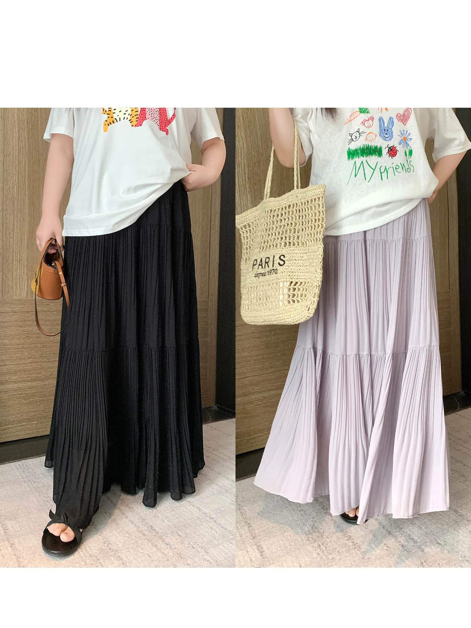 

Новая летняя повседневная длинная юбка А-силуэта с плиссировкой и завышенной талией для полных женщин Mea Miss