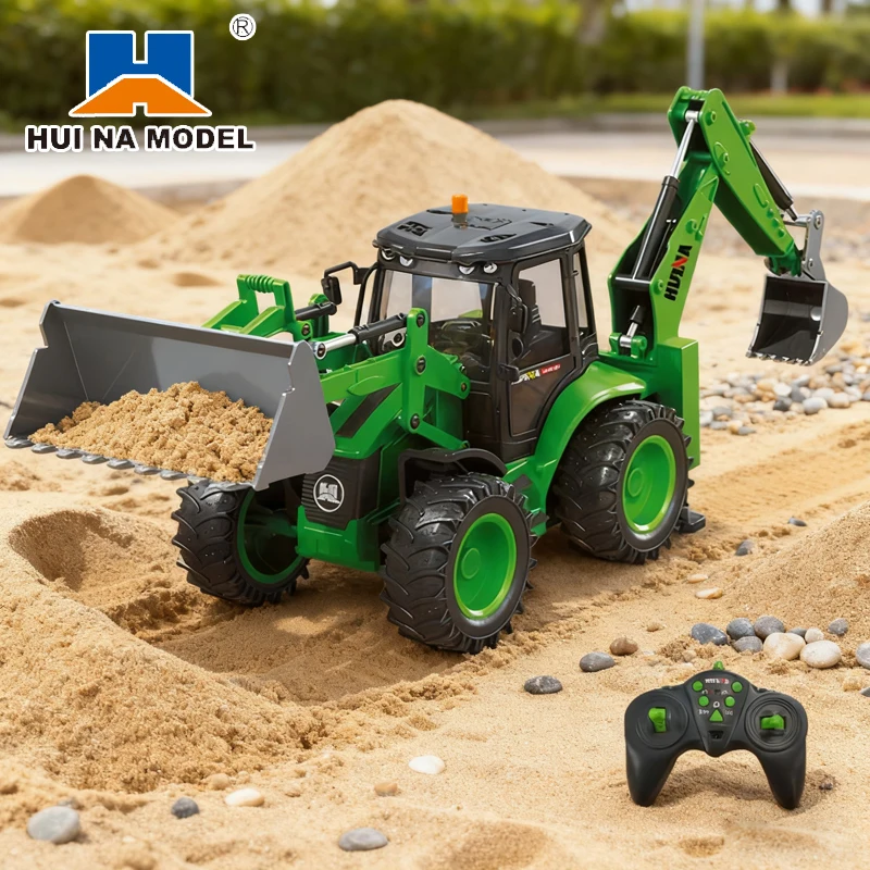 1/14 Remote Control Backhoe Loader Excavator Two-Way Forklift Sound and Light Simulation Trailer Engineering Vehicle Toy for Boy