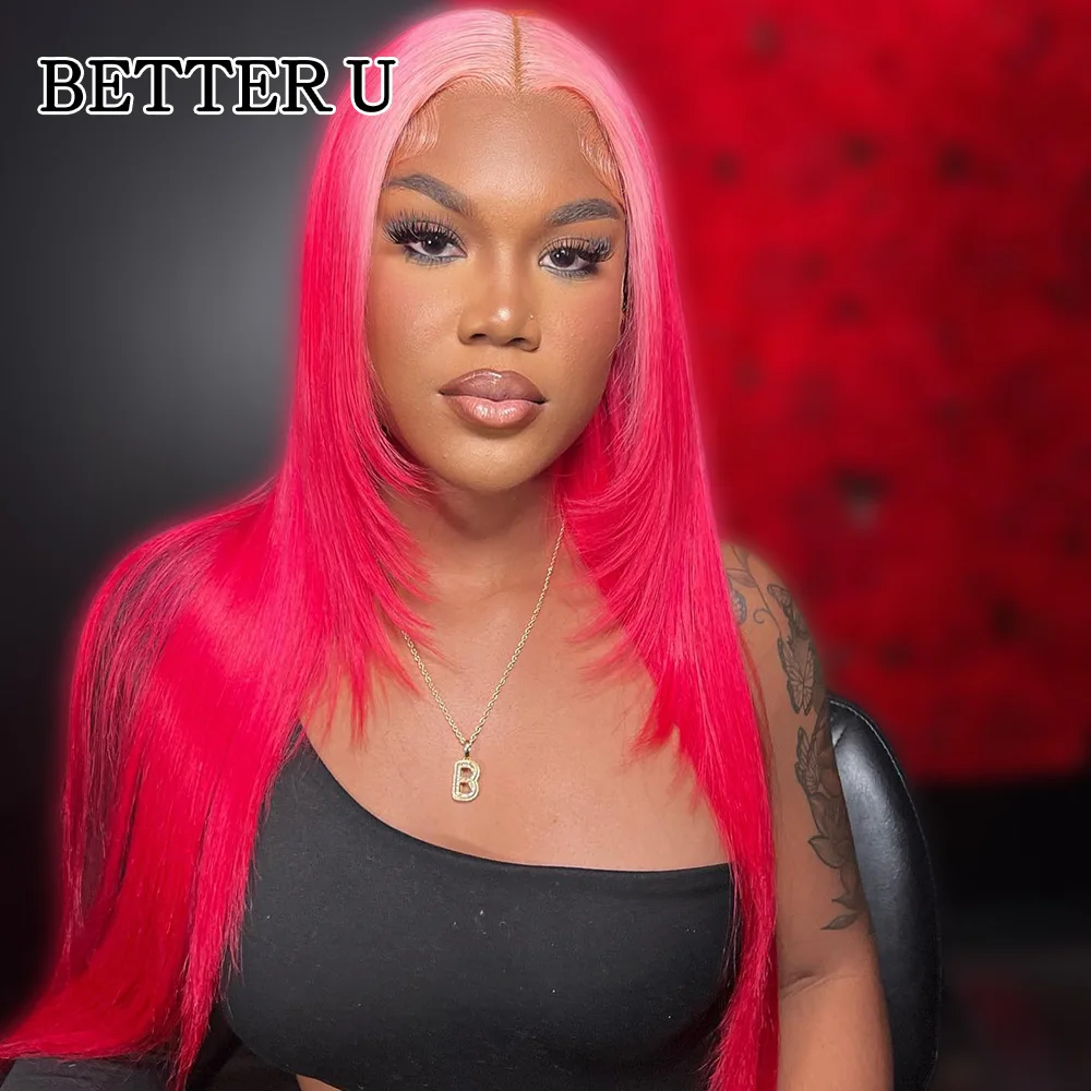 

13x6 Ombre Pink Lace Front Wig Human Hair Brazilian PrePlucked Straight Colored Transparent 5x5 Lace Closure Wig For WomenLace