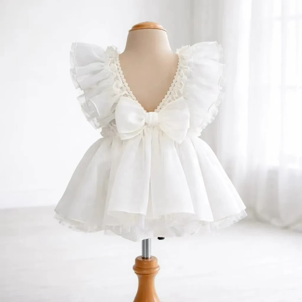 Magical White Angel Wing Ruffled Tulle Dress Back Bow Newborn Infant Photography Outfit Photo Clothes