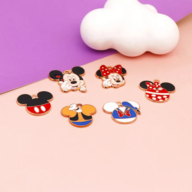 Disney Mickey Minnie DIY Accessories Alloy Oil Drop Anime Figure Mickey Earring Necklace Pendant Handmade Material Children Gift