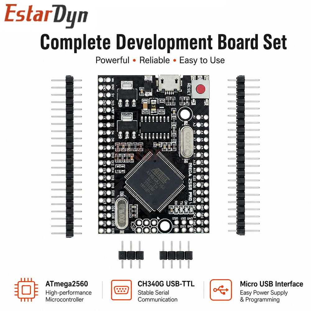 Estardyn MEGA 2560 PRO Embed ATMEGA2560-16AU CH340G MCU Development Board with Male Pin Headers for Mega2560 DIY