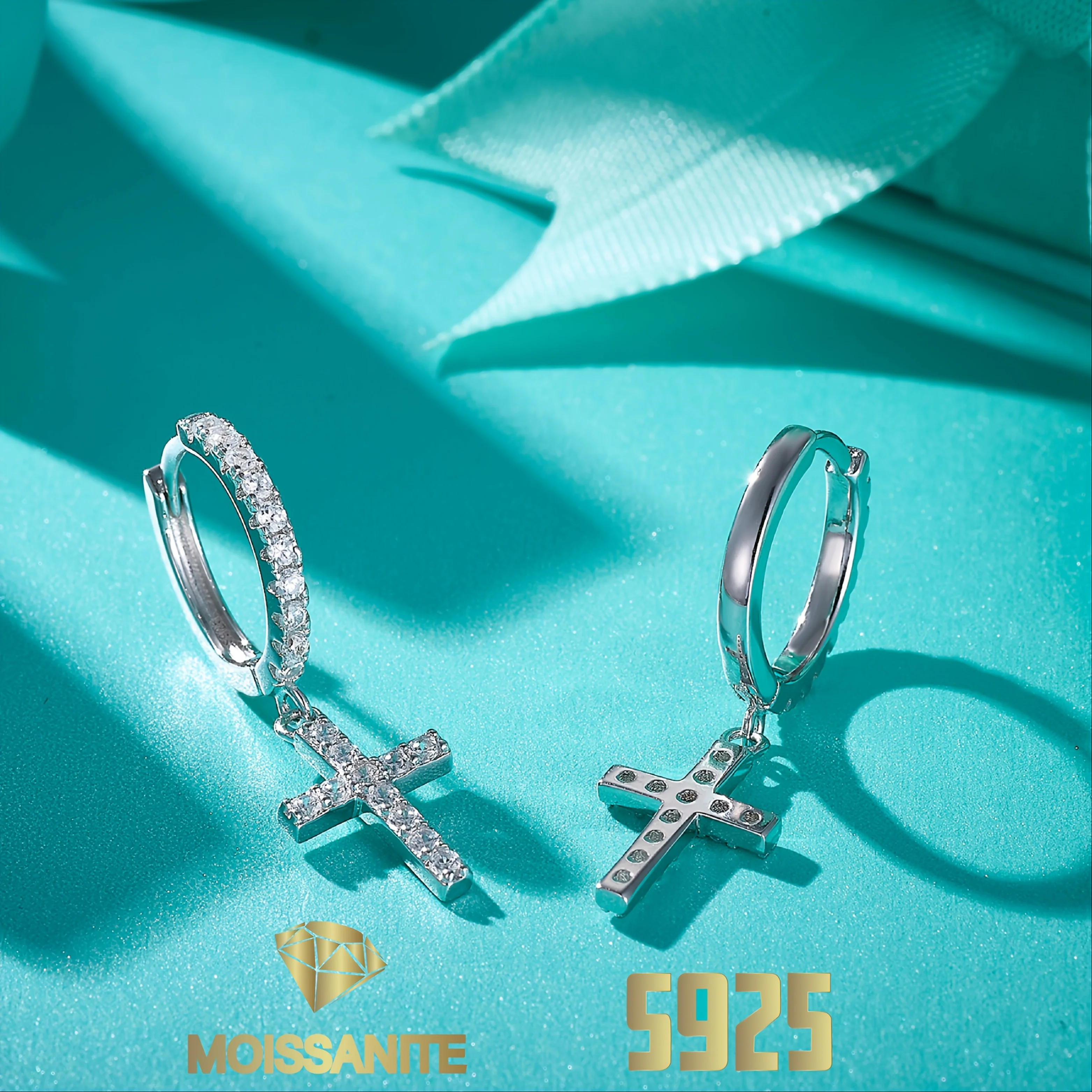 

1 Pair Of 925 Sterling Silver 0.63 Carat Moisanite Cross Ring Earrings, Shiny Wedding Party Jewelry, Valentine's Day Gift For He
