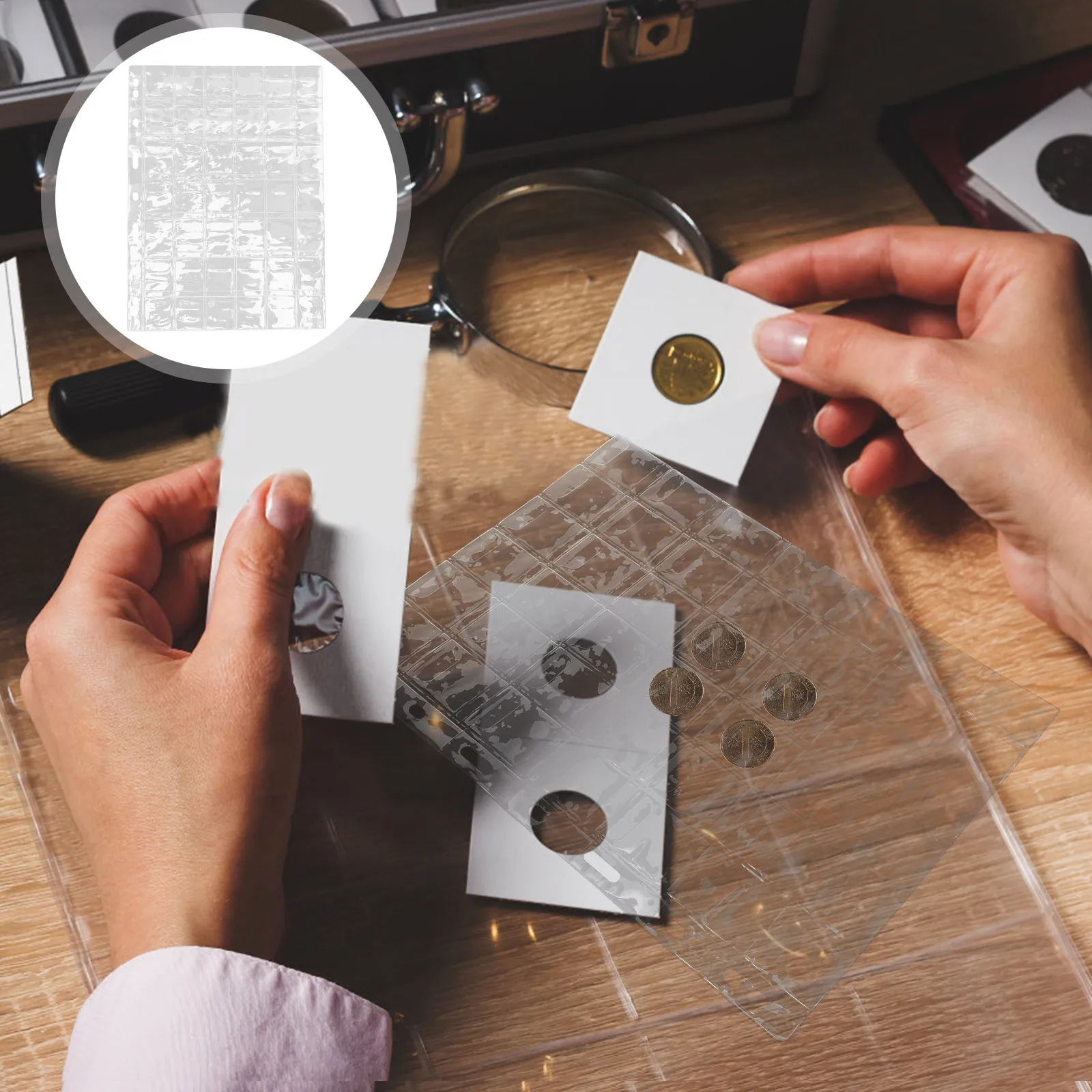 6 أوراق شفافة لعملات المعدنية، صفحات الألبوم، منظم تخزين الطوابع، مادة PVC، صناعة متقنة، آمنة ومنظمة