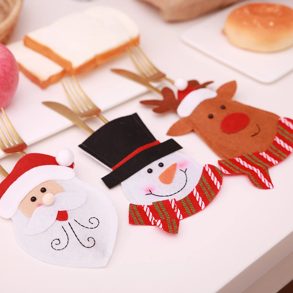 

3 Pcs Tableware Cover Christmas Items Dining Decor Santa Stocking Sacks Reusable Eco Friendly Knife Fork Bag Party