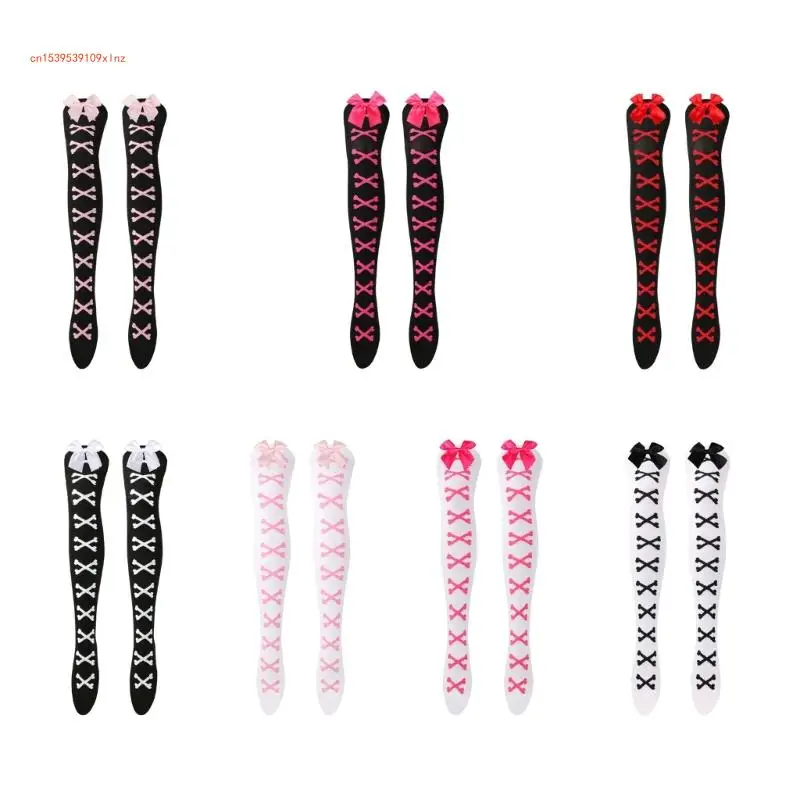 

Women Knee Highs Socks Opaque Thigh Highs Socks Over Knee Stockings with Bows