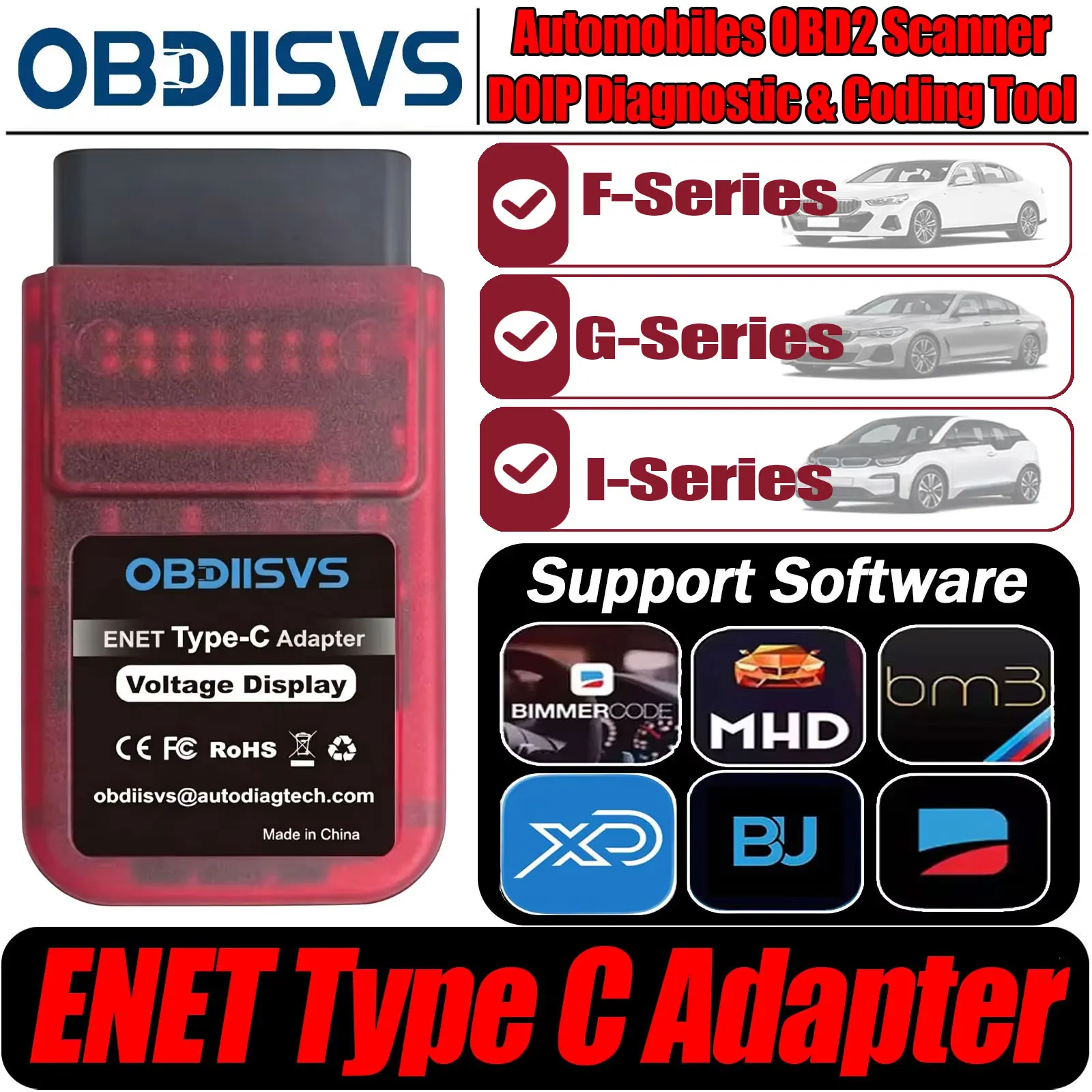 ENET Type C Adapter For BMW F/G/I/Mini Series Coding OBD2 Diagnostic ECU Programming Support Xdelete,BimmerCode,BimmerLink,MHD