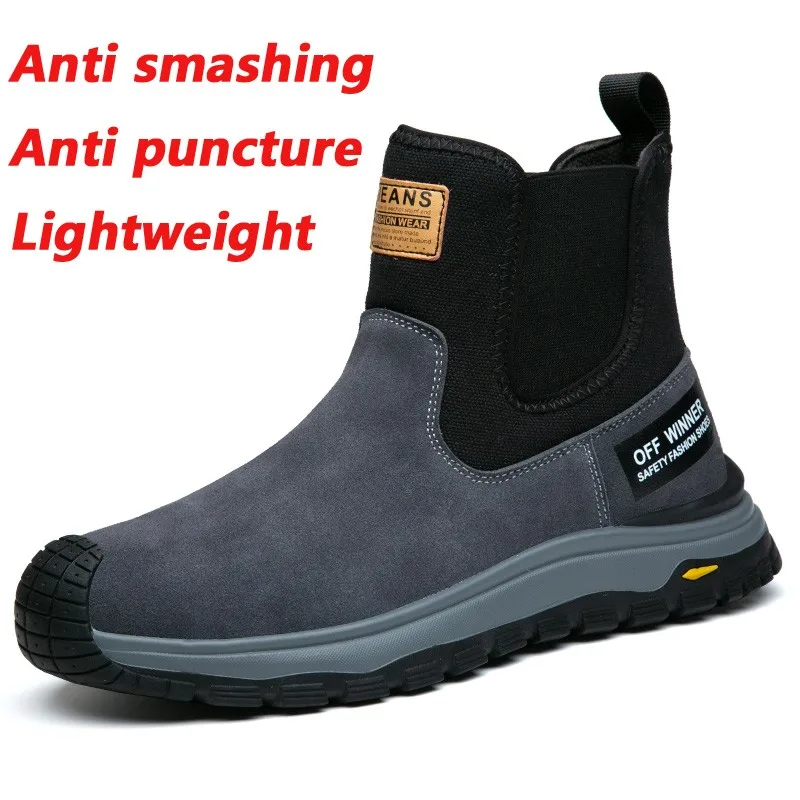 

Anti Suede High Top Men's Safety Shoes Boot Plastic Steel Toe Anti Smashing Anti Puncture Insulated 6KV Four Seasons Work Shoes