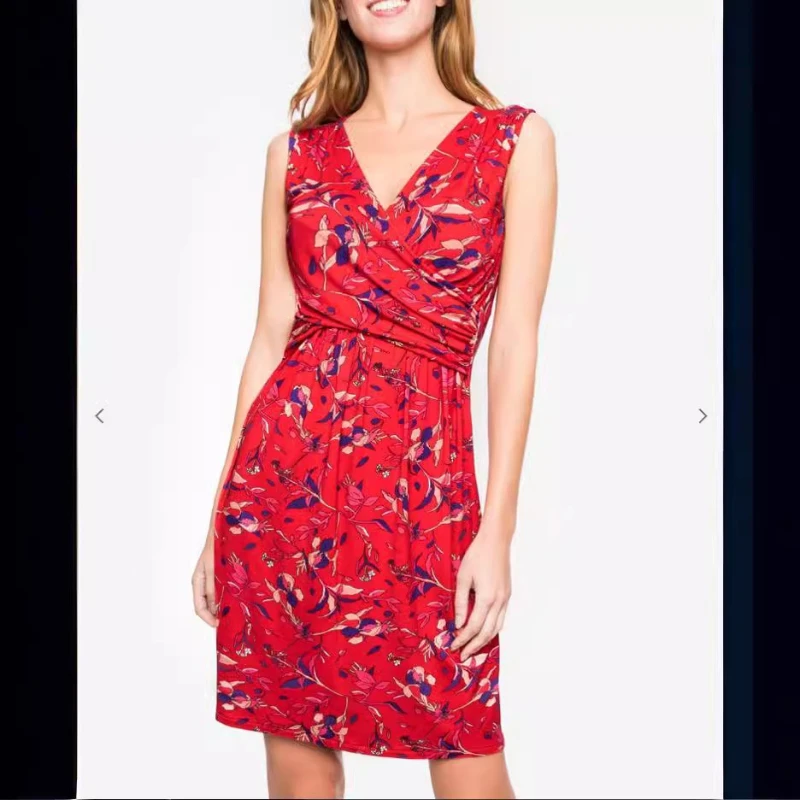 Pregnant Women's Dress with Printed Sleeveless V-neck Cross Chest Nursing Gown