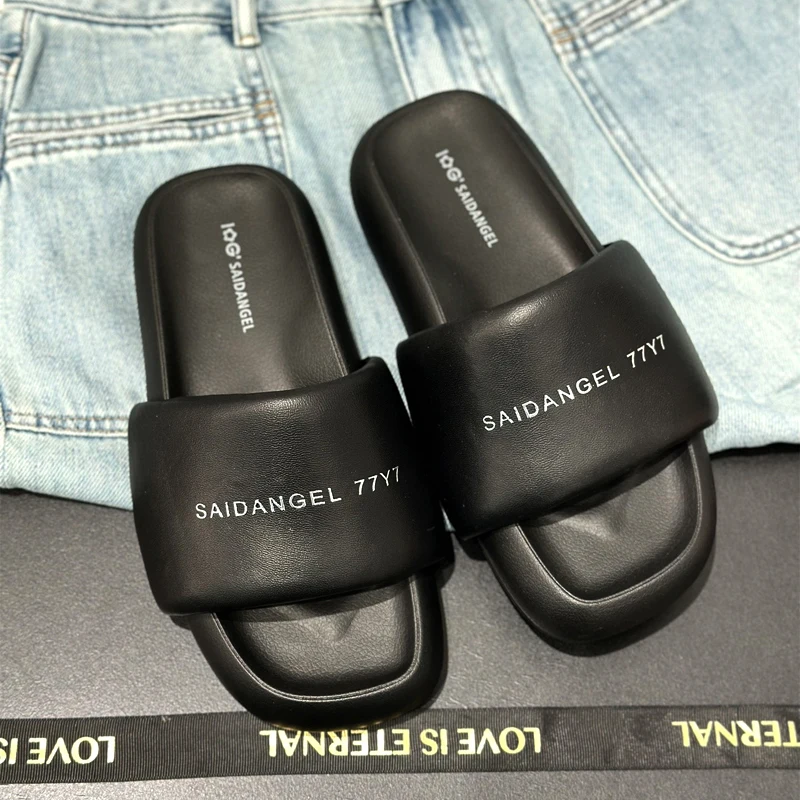 

2025 Summer New Sle Women's Leather Sandals Comfortable Genuine Bread Thi Bot Beach oes Casual Slip-On Summer Flats