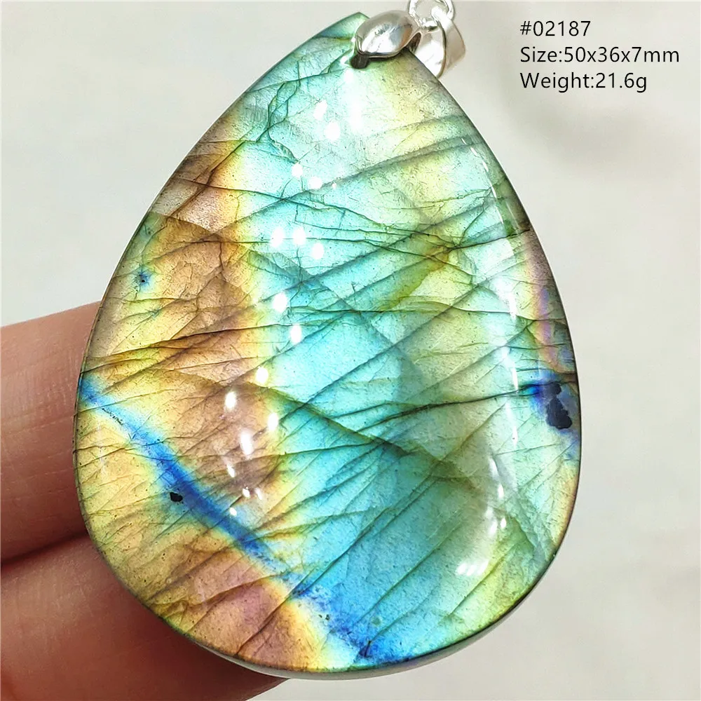 Natural Colorful Light Labradorite Pendant Jewelry Water Drop Gold Blue Labradorite Bead Necklace Women Men AAAAAA