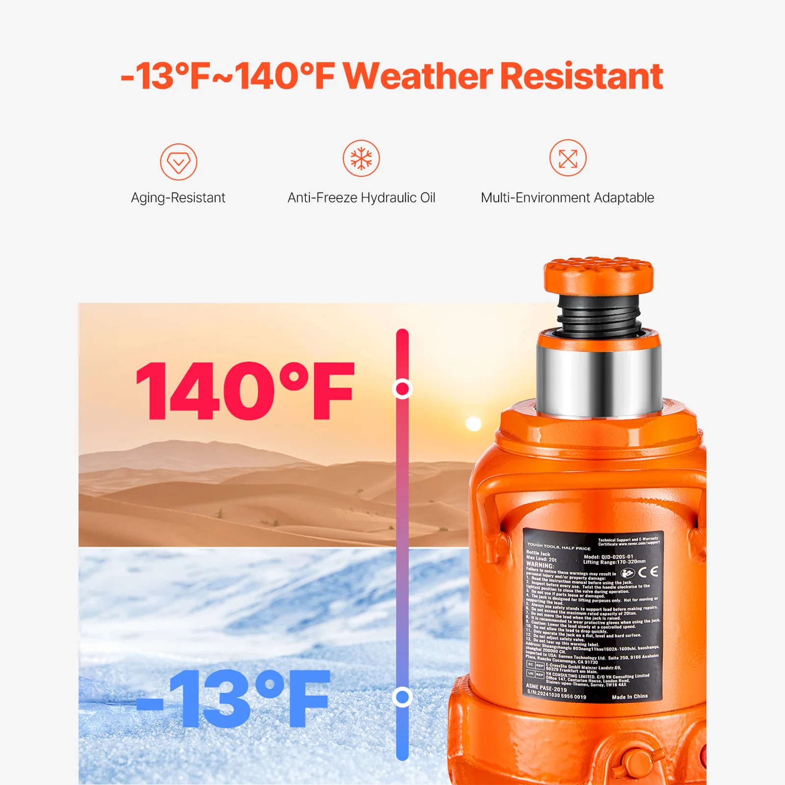 مقبس زجاجة هيدروليكي SucceBuy، مقبس زجاجة ملحوم 20 طن مع مقبض طويل مكون من 3 أقسام، لإصلاح السيارات والهندسة الصناعية #5