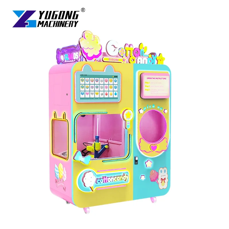 2025 New Style Full Automatic Commercial Cotton Candy Fairy Floss Vending Making Machine with Coin Bill Credit Card Acceptor