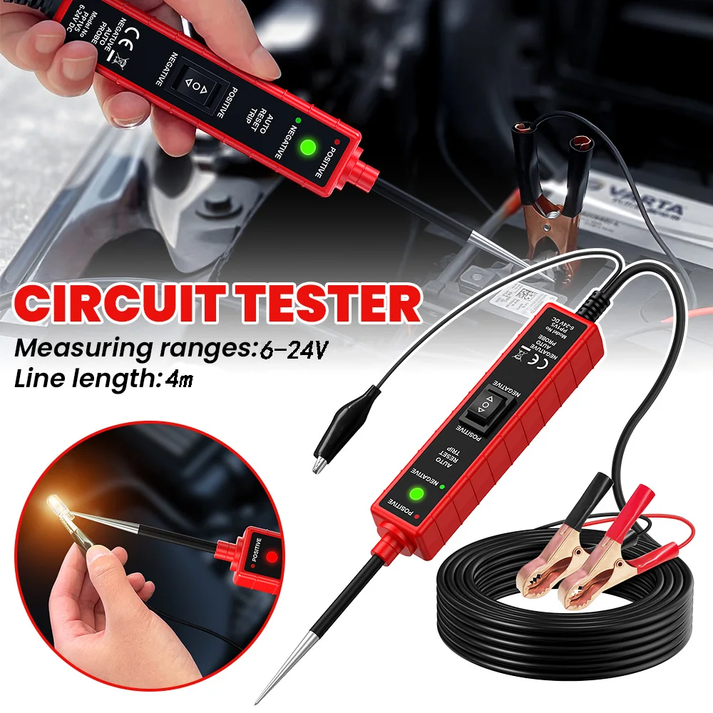 

Automotive Circuit Tester 6-24V Circuit Probe Detector Diagnostic and Maintenance Tool with LED Continuous Short Circuit Tester