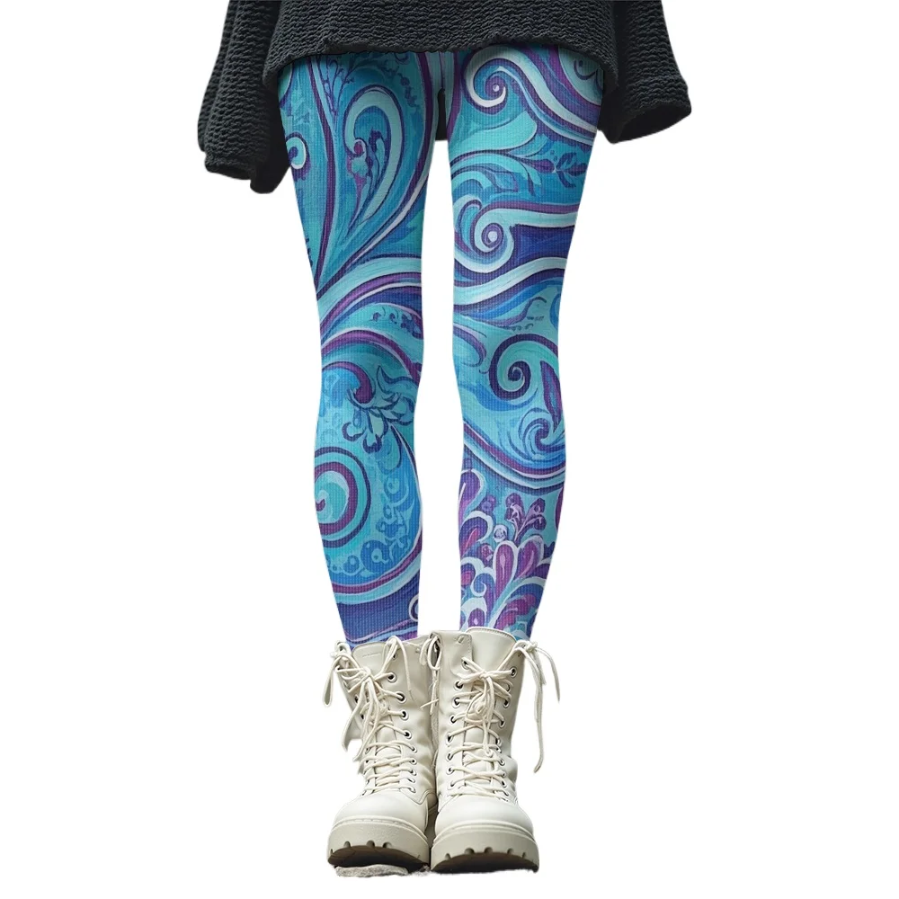 المرأة عالية الخصر البوهيمي بيزلي طماق الألوان دوامة الأزهار طباعة بسط رياضي اليوغا السراويل لملابس اللياقة البدنية غير رسمية