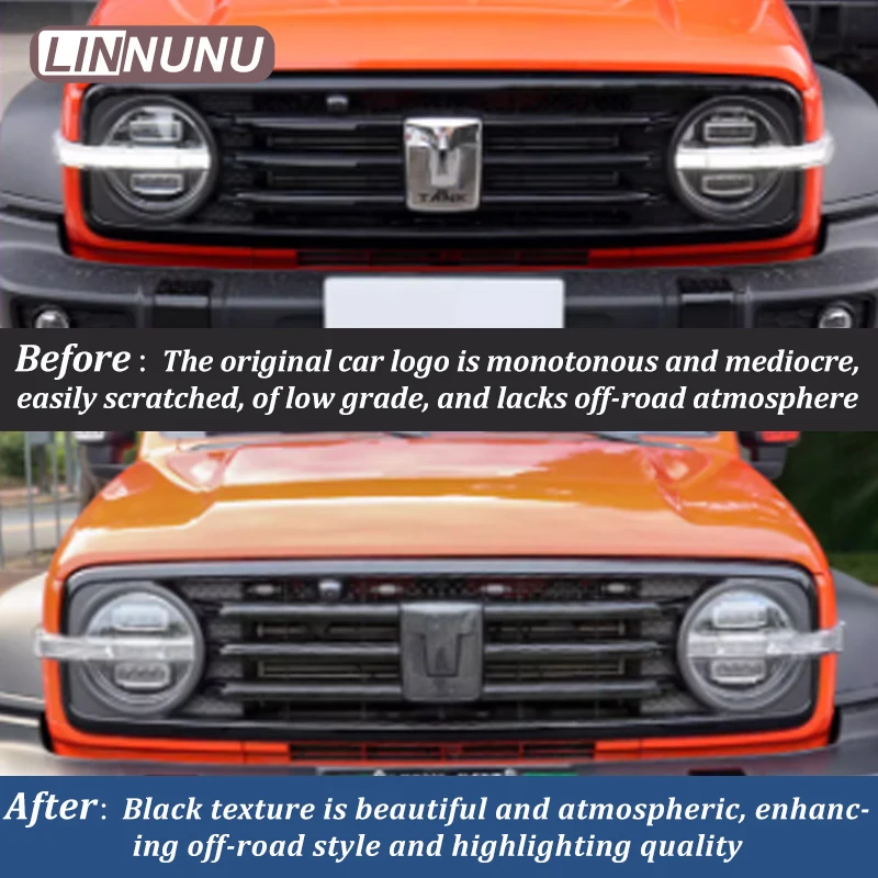 LINNUNU For Great Wall TANK 300 Car Styling ABS Front Grille Logo Steering Wheel Cover Hub Logo Hub Cover Sticker Accessories