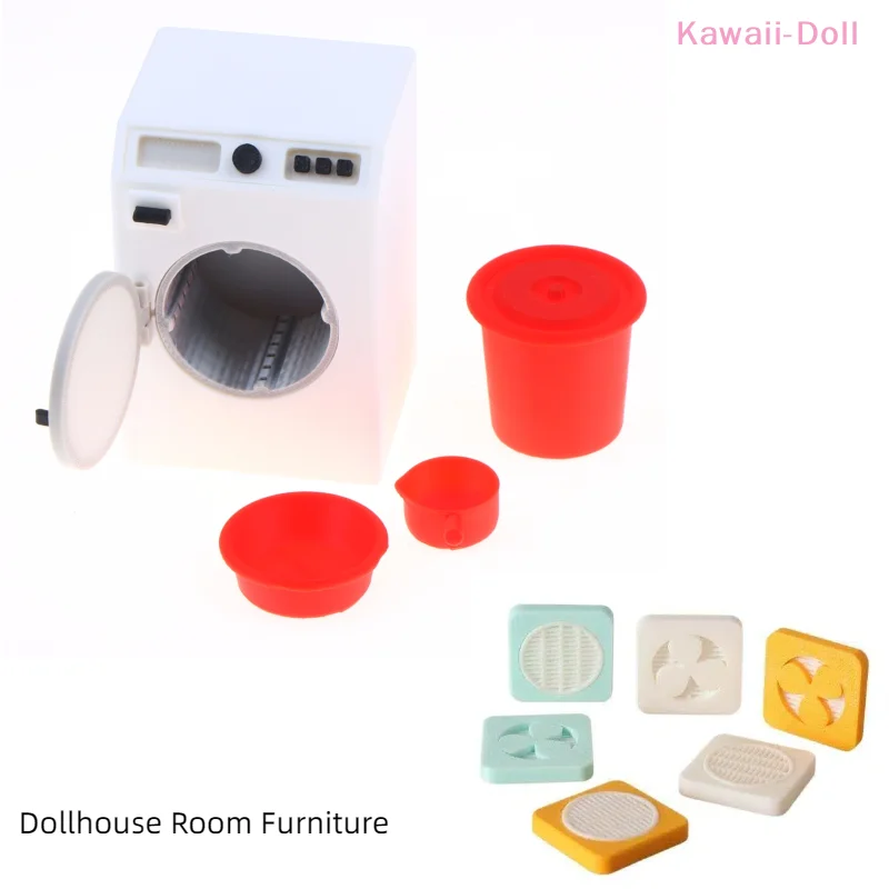 1/12 Dollhouse Laundry Room Furniture Decor Miniature Washing Machine Bucket Basin Ornament Dolls House Micro Scene Accessories