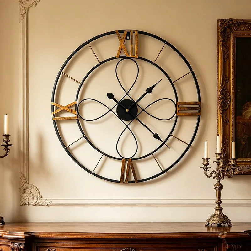 Retro Metal Wall Clock Decorative Wall Watch Luxury Aesthetic Large Clocks Minimalist Silent Elegant Living Room Watches Decor