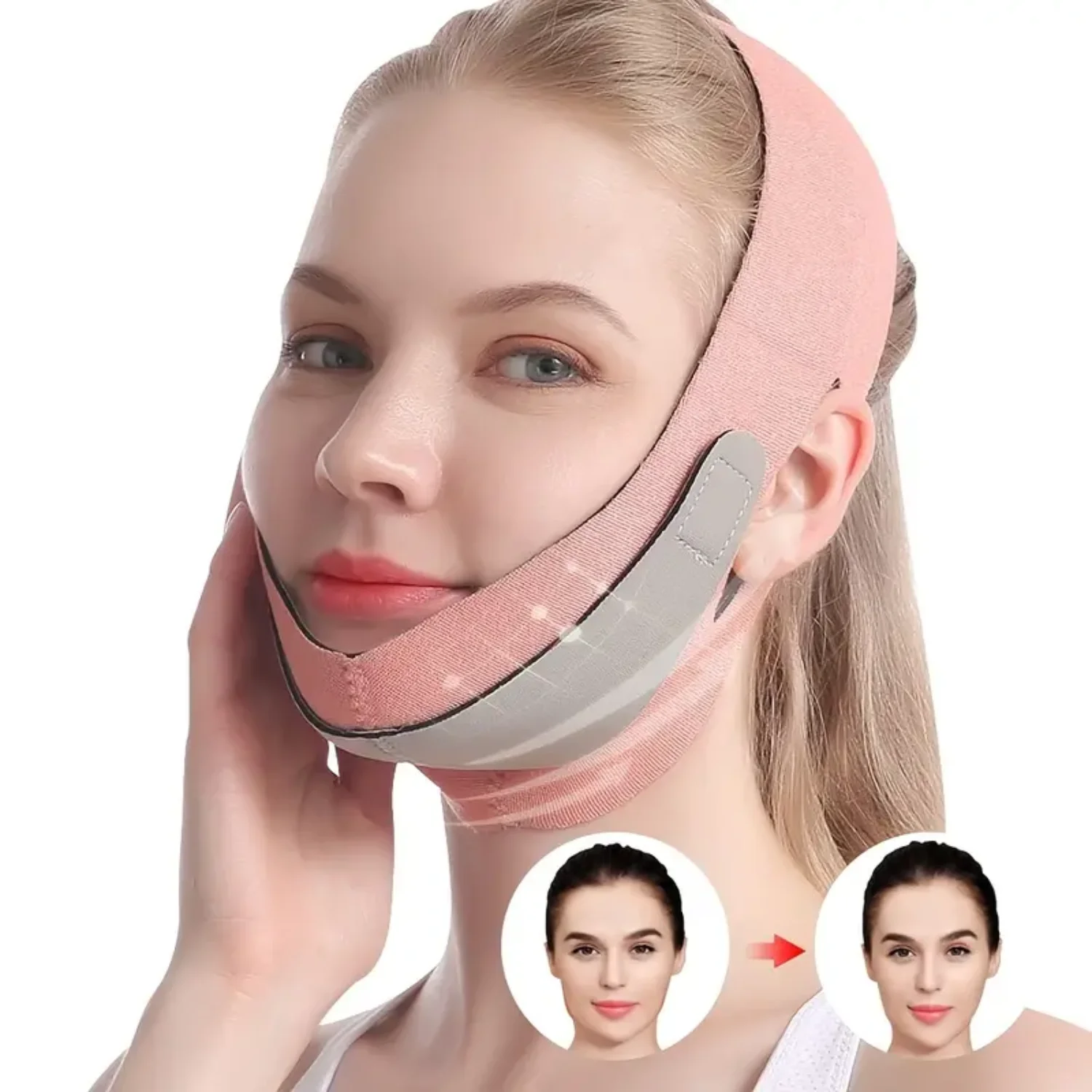 

V Shaped Face Lifting Strap - Double Chin Reducer & Anti-aging Firming Mask for Women, Slimming Face Belt Eliminates Wrinkles an