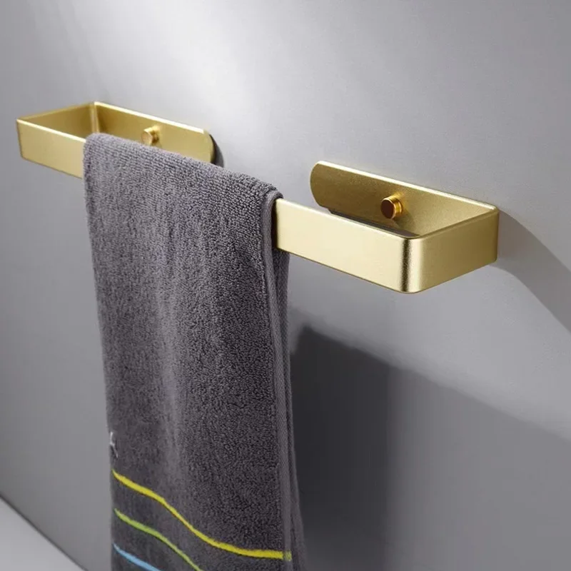 Golden Bathroom Robe Hook Towel Rail Rack Bar Kitchen Roll Paper Hand Towel Hanger Self Adhesive Storage Shelf Organizer No Dril