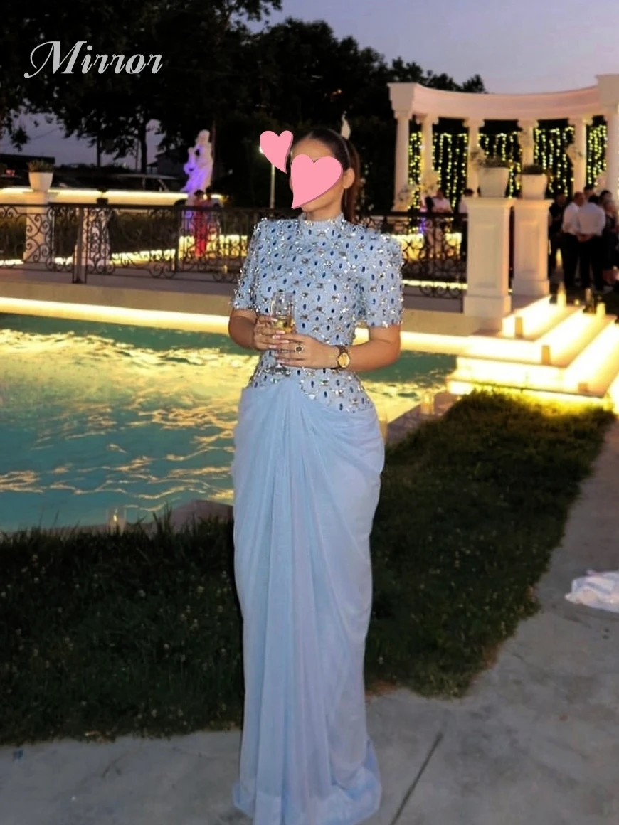 Mirror Dress Elegant Vintage Sweet Blue Mermaid Beads Lace Crystal New Customize Formal Occasion Prom Dress Evening Party Gowns