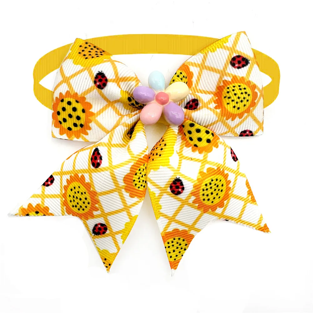 50pcs Flowers Styel Small Dog Bowties Bee Pattern Pet Products Neck Tie Collar Pet Grooming Supplies for Small Dog Accessories view 5