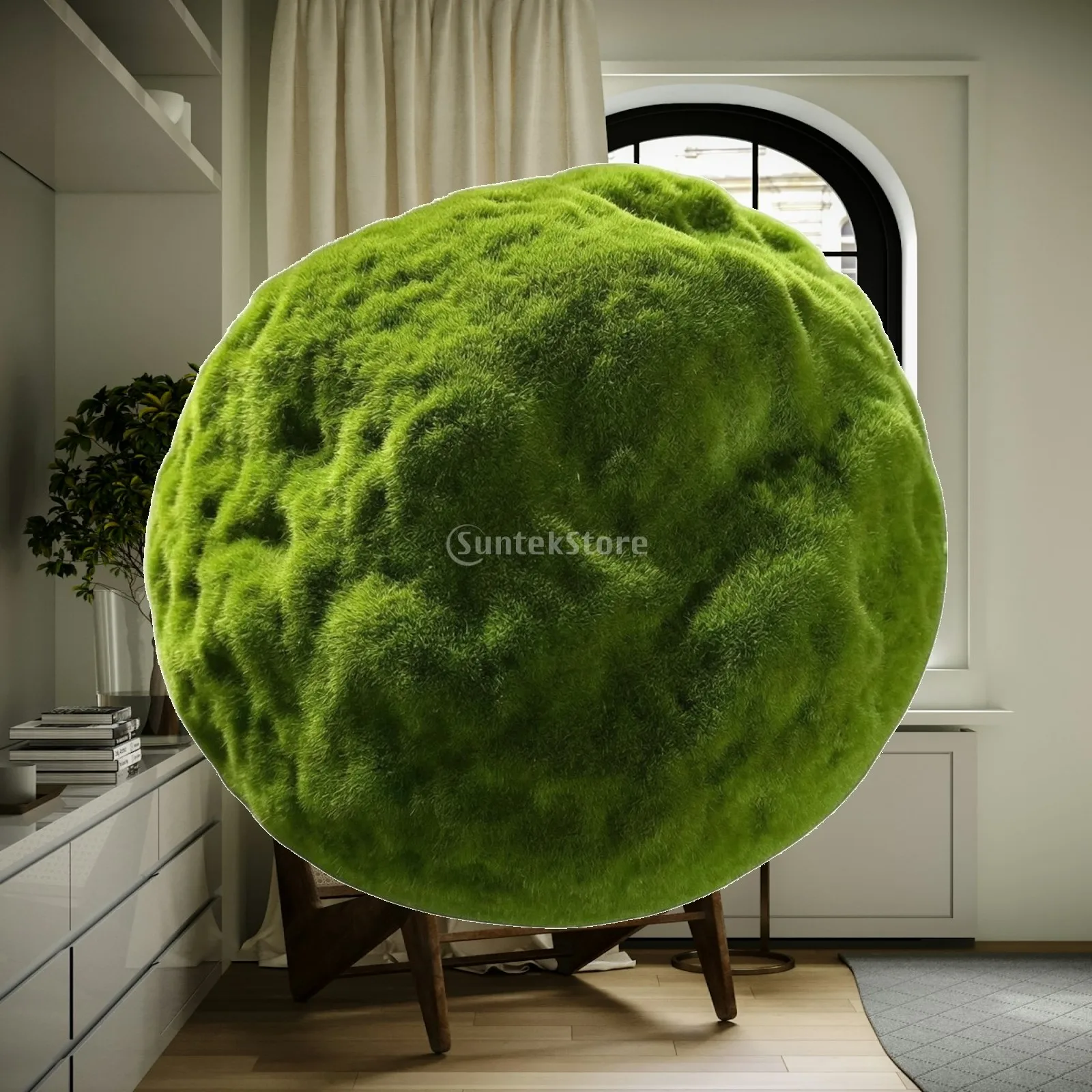 Green Moss Decorative Rock Realistic Flocked Moss Stone Faux Fuzzy for Landscaping Arrangements, Retail Display Showcases