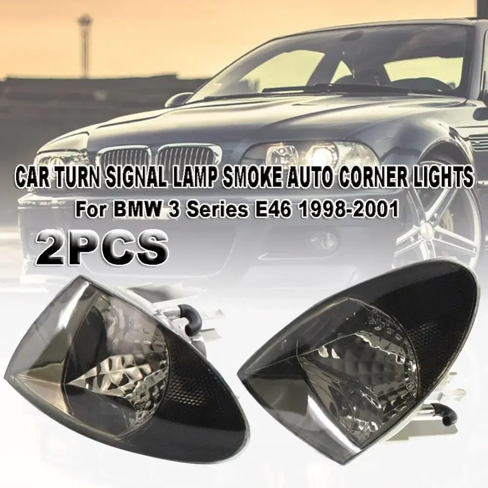 

63136902765 L&R Smoked Lens Corner Lights No Bulbs Front Turn Signals Lamp for BMW E46 3 Series Sedan 1998-2001 Sedan 98-01