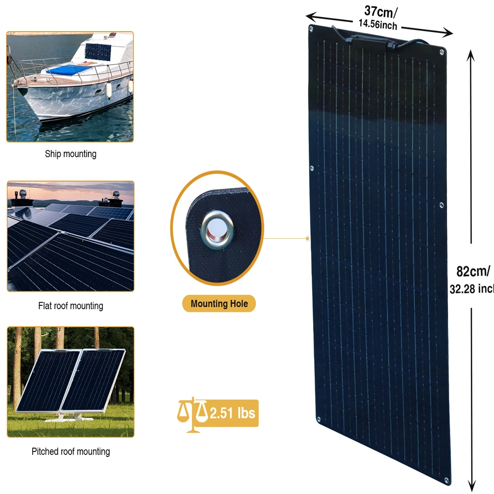 Solar Panel kit Monokrystaliczny 50W lub 100W elastyczny Panel słoneczny 18V dla samochodu/łodzi/domu ładowanie solarne 12V wodoodporny Panel