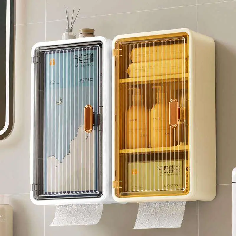 Large Wall-Mounted Waterproof Tissue Box Toilet Paper Holder Bathroom Accessories Face Towel Storage Organizer No Drilling Re...